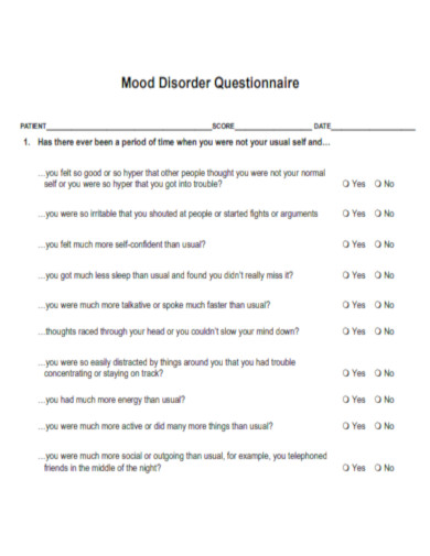 Positive Screening Mood Disorder Questionnaire