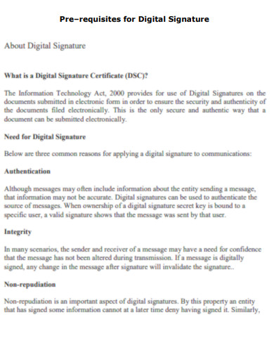 Pre Requisites for Digital Signature