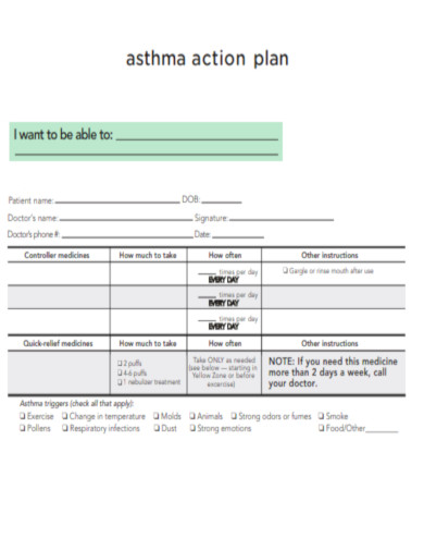 Printable Asthma Action Plan