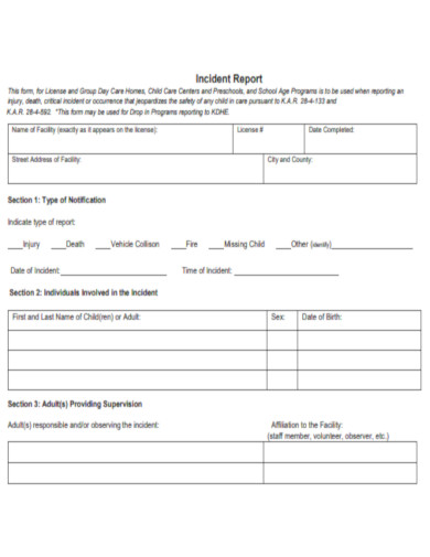 Printable Incident Report