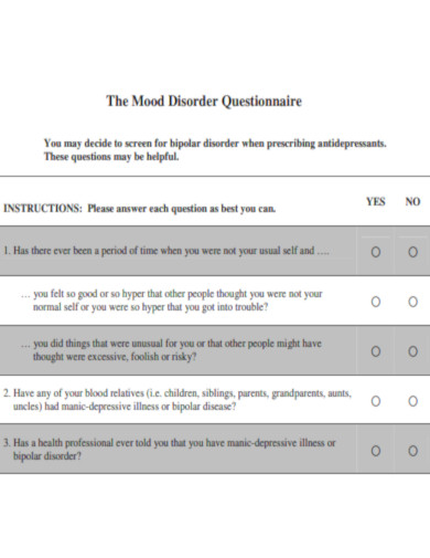 Printable Mood Disorder Questionnaire