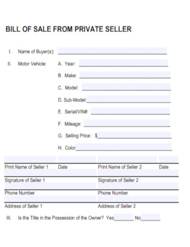 Private Seller Bill of Sale