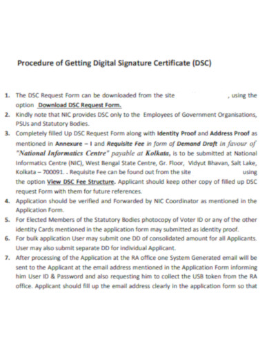 Procedure of Getting Digital Signature Certificate