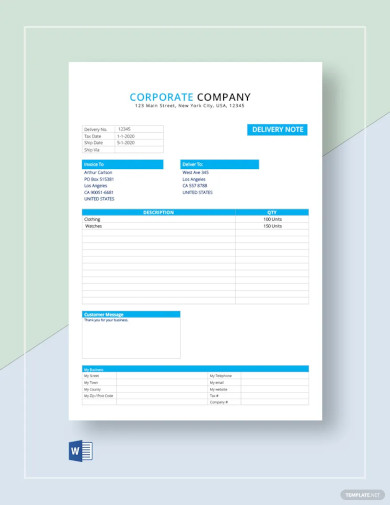 Product Delivery Note Template