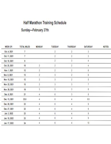 Professional Half Marathon Training Schedule