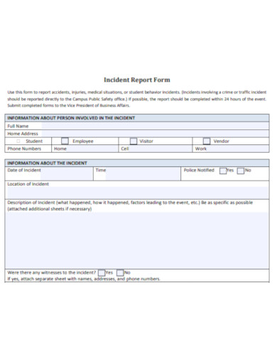 Professional Incident Report Form