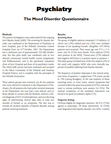 Psychiatry Mood Disorder Questionnaire 