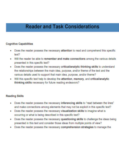 Reader and Task Considerations