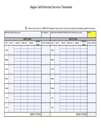 Region Self Directed Services Timesheet