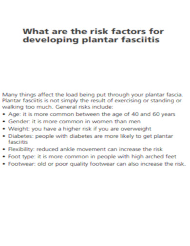Risk factors for Developing Plantar Fasciitis