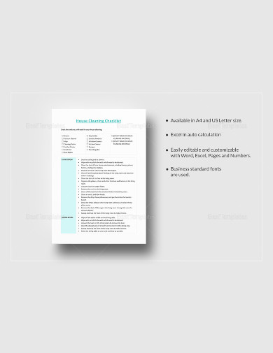 Sample House Cleaning Checklist Template