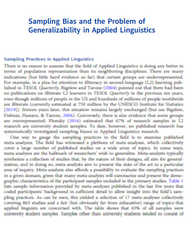 Sampling Bias in Applied Linguistics