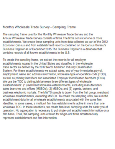 Sampling Frame Monthly Trade Survey
