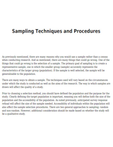 Sampling Techniques and Procedures