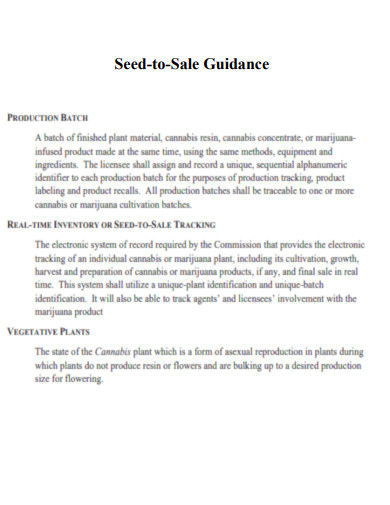 Seed to Sale Guidance