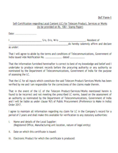 Self Certification DOT Form