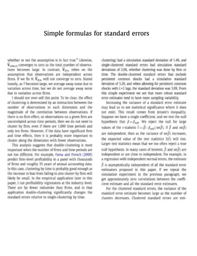 Simple Formula for Standard Errors