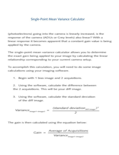 Single Point Mean Variance Calculator