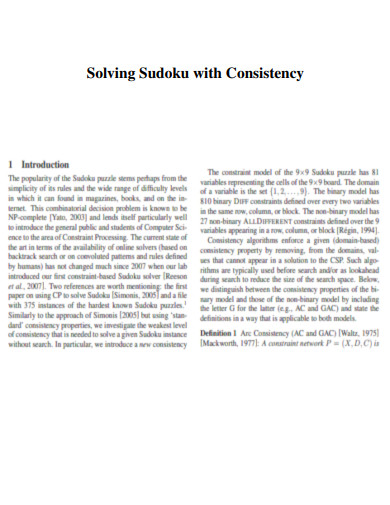 Solving Sudoku with Consistency