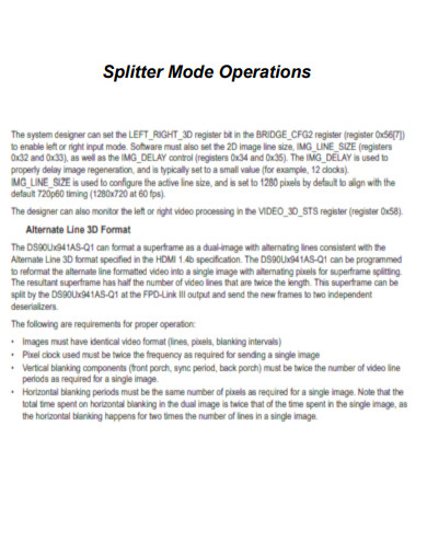 Splitter Mode Operations