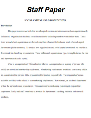 Staff Paper Social Capital and Organisation