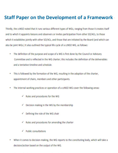 Staff Paper on the Development of a Framework