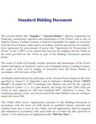 Standard Bidding Document