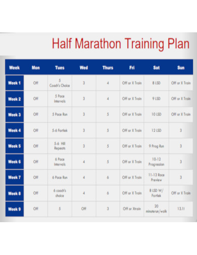 Standard Half Marathon Training Plan