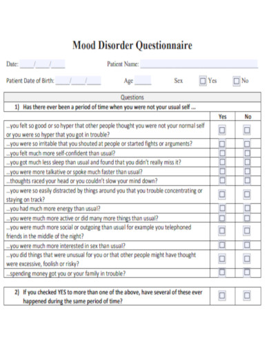 Standard Mood Disorder Questionnaire