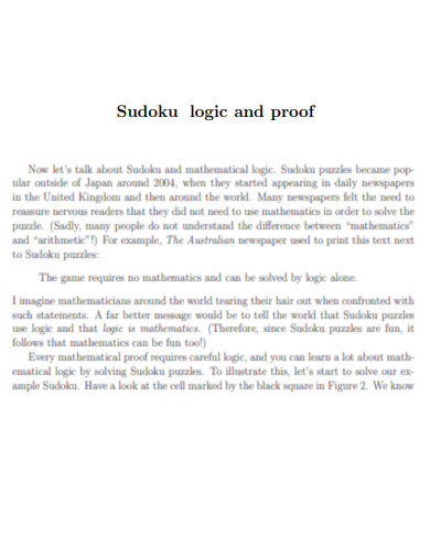 Sudoku Logic and Proof
