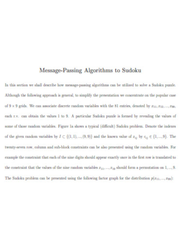 Sudoku Message Passing Algorithms