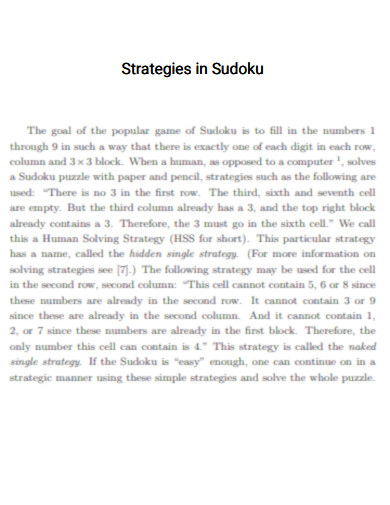 Sudoku Strategies 