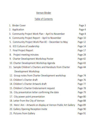 Table of Contents Binder Cover