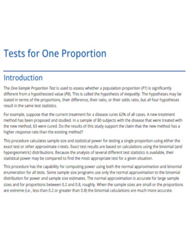 Tests for One Proportion