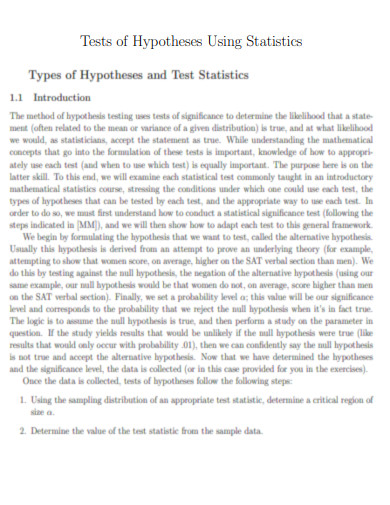 Tests of Hypotheses Using Statistics
