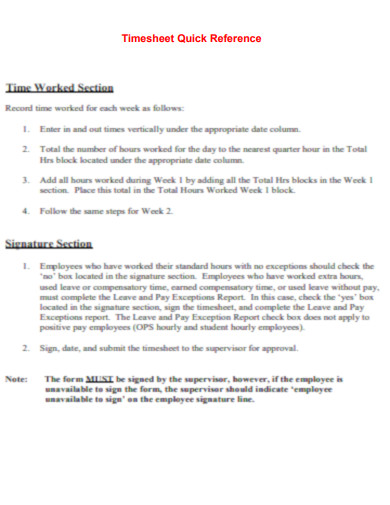 Timesheet Quick Reference