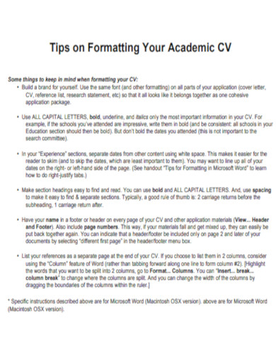 Tips on Formatting Your Academic CV
