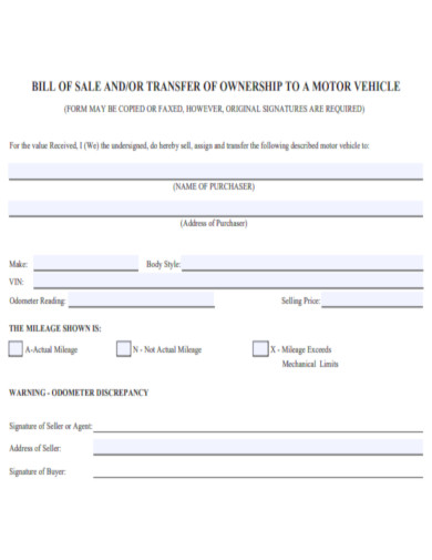 Transfer of Ownership Bill of Sale