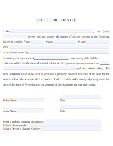 Vechicle Bill of Sale