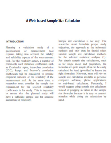 Web based Sample Size Calculator