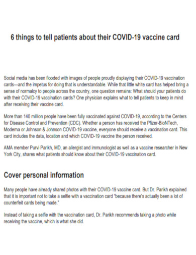 6 things to tell patients about their COVID 19 vaccine card