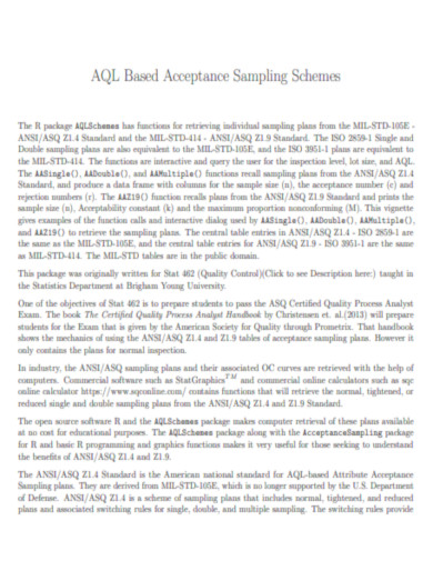 AQL Based Acceptance Sampling Schemes