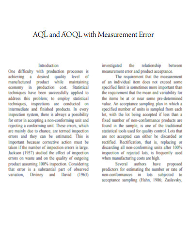 AQL and AOQL with Measurement Error
