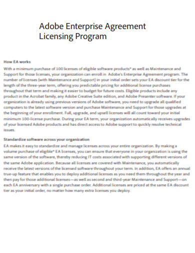 Adobe Enterprise Agreement Licensing Program