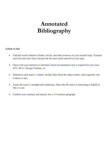 An Annotated Bibliography Actions