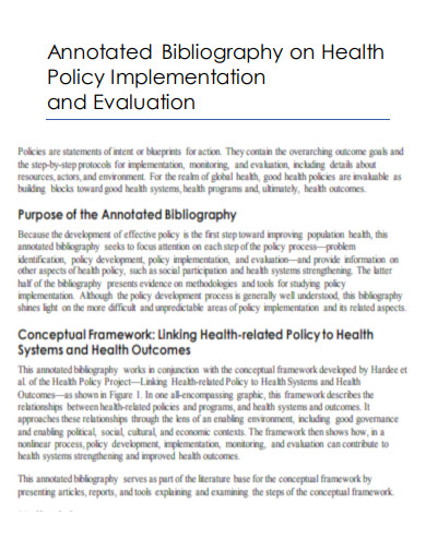 Annotated Bibliography on Health Policy Implementation