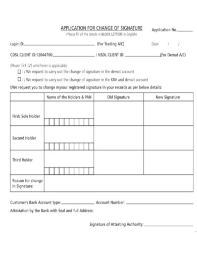 Application for Change of Signature