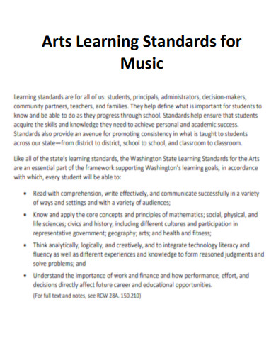 Arts Learning Standards for Music