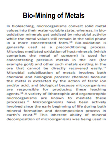Bio Mining of Metals