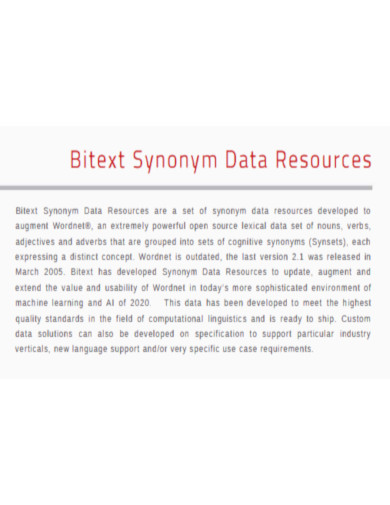 Bitext Synonym Data Resources